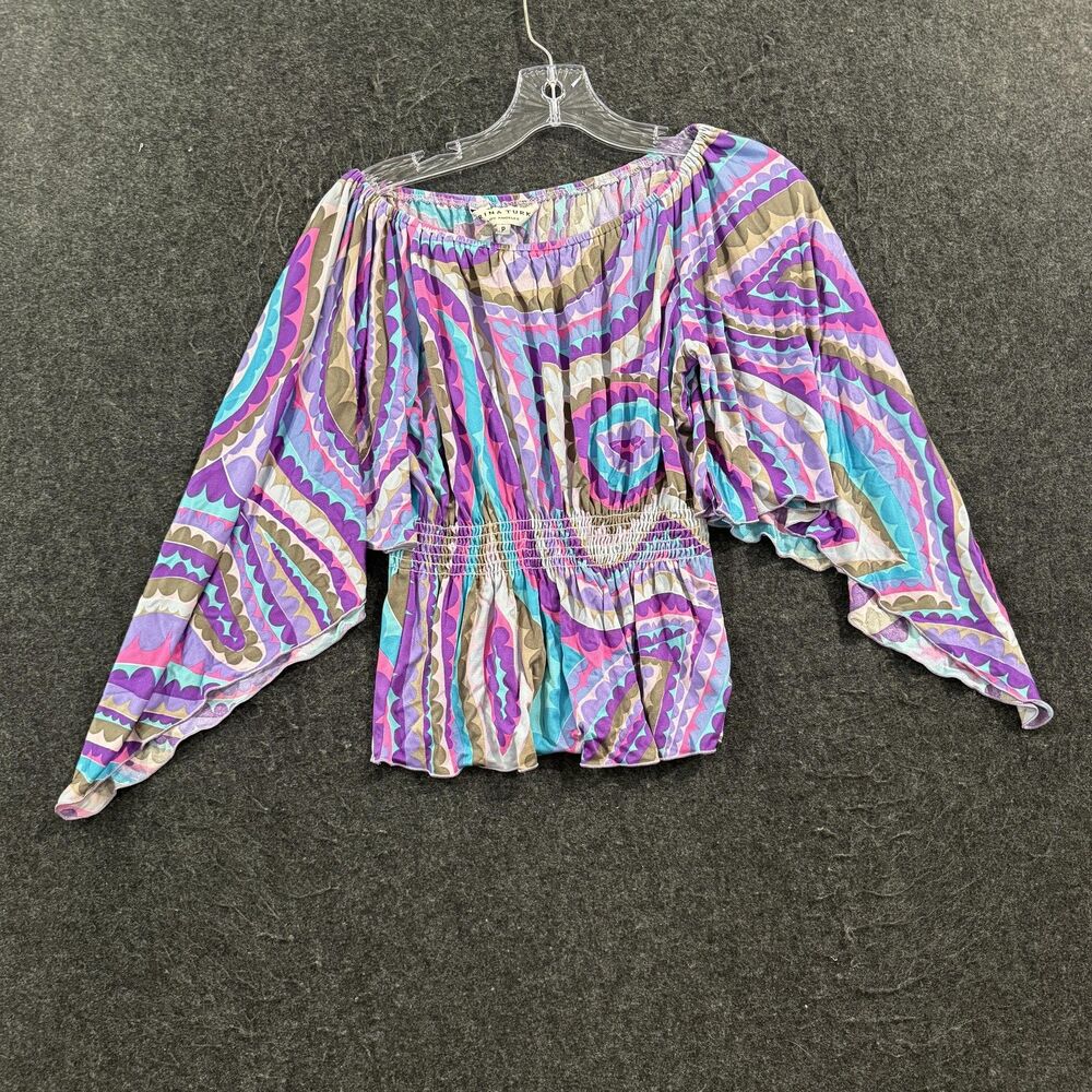 Trina Turk Blouse Women's 0 P Multicolor Silk Off Shoulder Kimono Boho Top